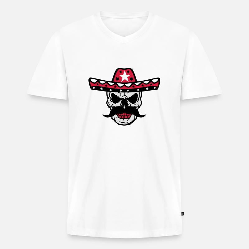 Mexikanische Schädel Schädelkappe 58 - Männer Premium Bio T-Shirt mit V-Ausschnitt - Weiß