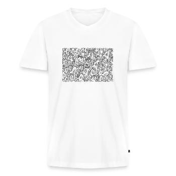 Crazy Heads in back - Männer Premium Bio T-Shirt mit V-Ausschnitt - Weiß - Vorne - Nico (187cm)