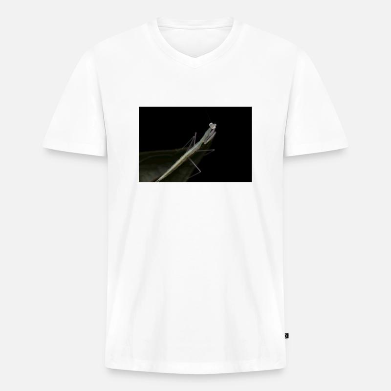 Sinomantis denticulata Nymphe - Glasmantis - Männer Premium Bio T-Shirt mit V-Ausschnitt - Weiß