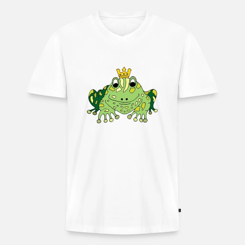 Frosch - Männer Premium Bio T-Shirt mit V-Ausschnitt - Weiß
