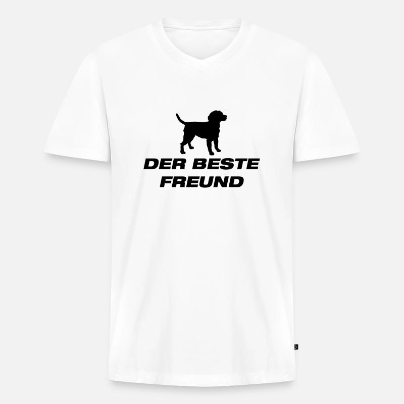 Dog Hund - Männer Premium Bio T-Shirt mit V-Ausschnitt - Weiß