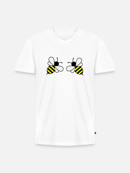 bees - Männer Premium Bio T-Shirt mit V-Ausschnitt - Weiß