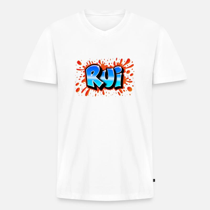 Rot Rui+splash Name Graffiti - Männer Premium Bio T-Shirt mit V-Ausschnitt - Weiß