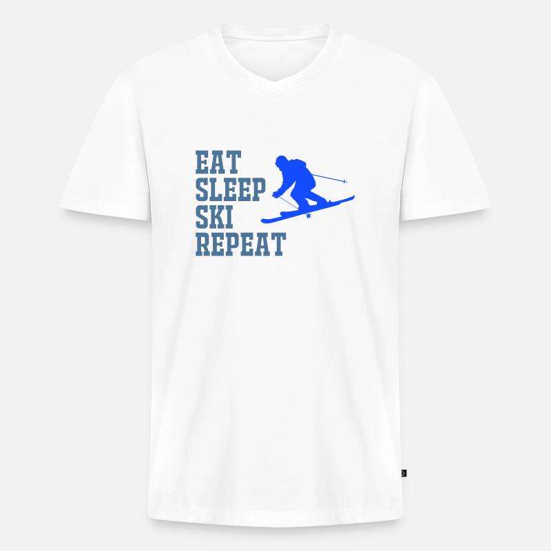 SKI EAT SLEEP REPEAT - Männer Premium Bio T-Shirt mit V-Ausschnitt - Weiß