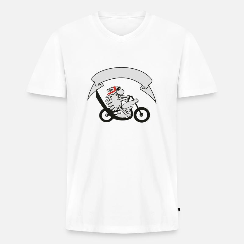 Bikerschaf mit Banner - Männer Premium Bio T-Shirt mit V-Ausschnitt - Weiß