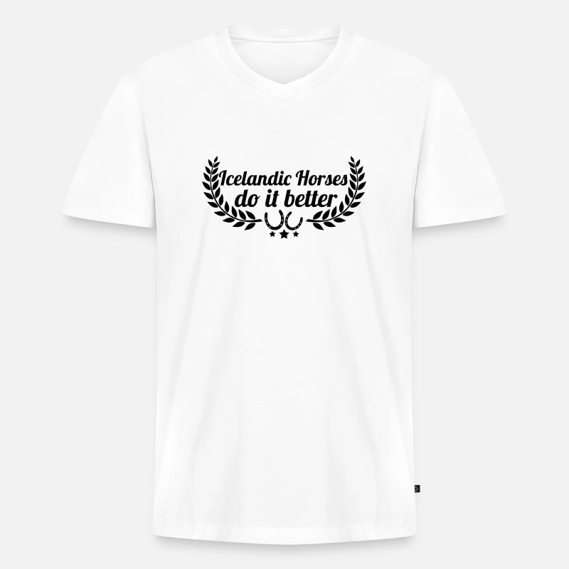 Icelandic horses - Isländer - Männer Premium Bio T-Shirt mit V-Ausschnitt - Weiß