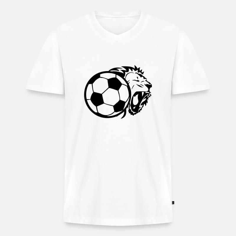 Fußball Löwe - Männer Premium Bio T-Shirt mit V-Ausschnitt - Weiß