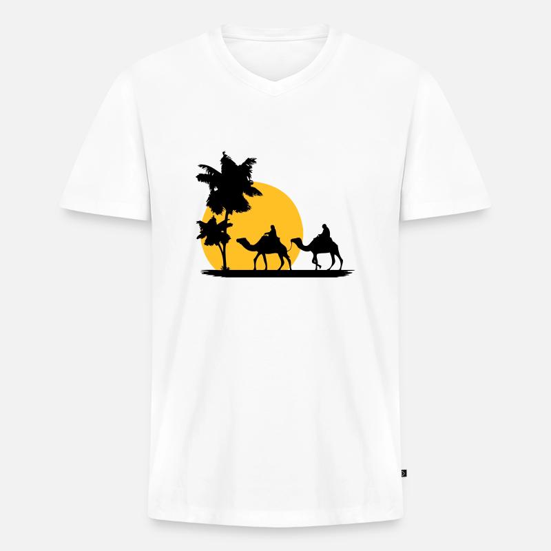 Camel - Kamel - Dromedar - Karawane - Männer Premium Bio T-Shirt mit V-Ausschnitt - Weiß