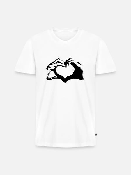 Hands shape heart - warm design - Men's Premium Organic T-shirt with V-neck - white