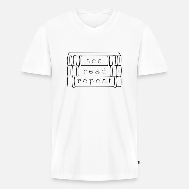 Tea. Read. Repeat. - Männer Premium Bio T-Shirt mit V-Ausschnitt - Weiß