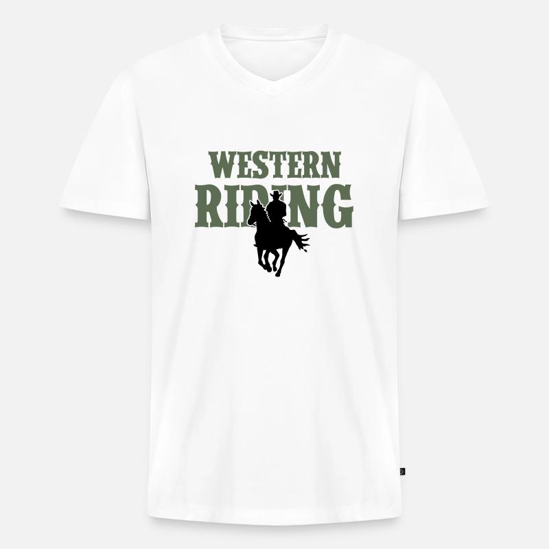 Western Reiten Mann - Männer Premium Bio T-Shirt mit V-Ausschnitt - Weiß