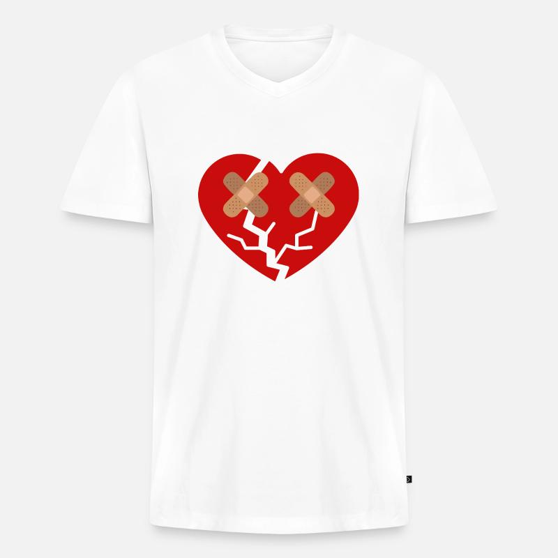 Gebrochenes Herz mit Pflaster - Männer Premium Bio T-Shirt mit V-Ausschnitt - Weiß