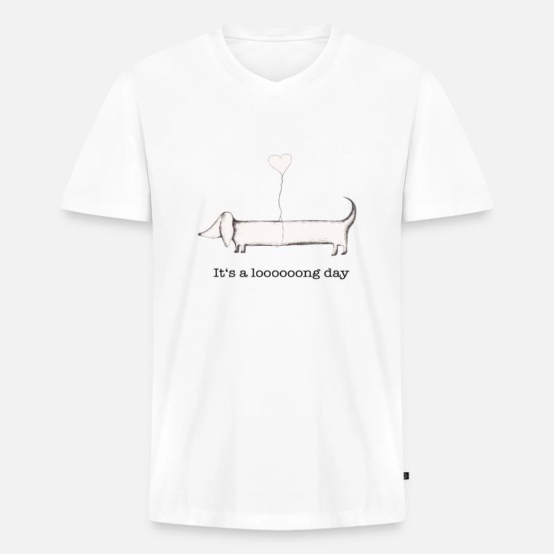 Dackel: it‘s a long day - Männer Premium Bio T-Shirt mit V-Ausschnitt - Weiß