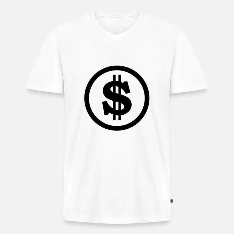 dollar - Männer Premium Bio T-Shirt mit V-Ausschnitt - Weiß
