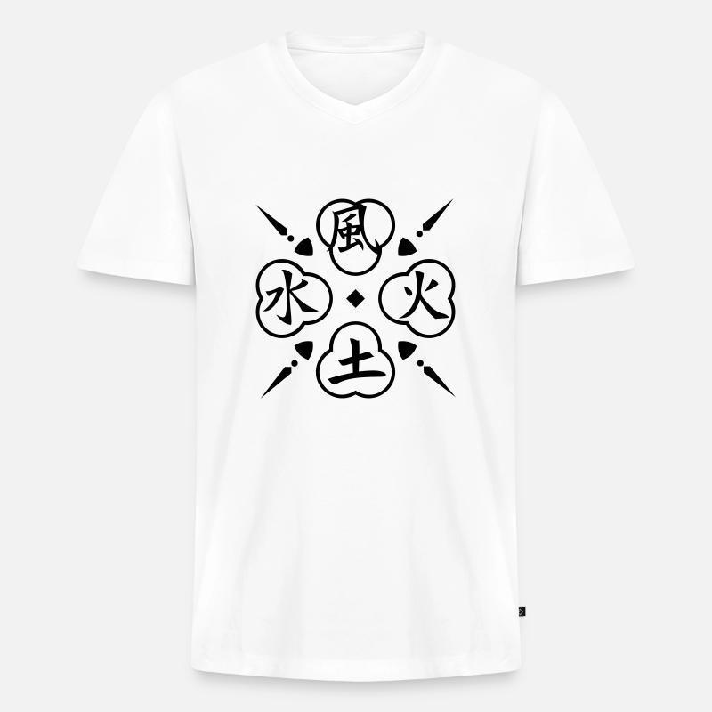 Vier Elemente / 4 elements (1c) - Männer Premium Bio T-Shirt mit V-Ausschnitt - Weiß