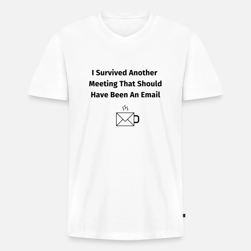 I Survived Another Meeting - Männer Premium Bio T-Shirt mit V-Ausschnitt - Weiß