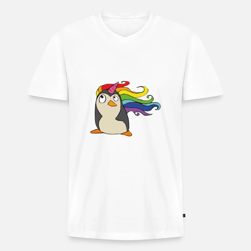 Punguin Einhorn Regenbogen - Männer Premium Bio T-Shirt mit V-Ausschnitt - Weiß