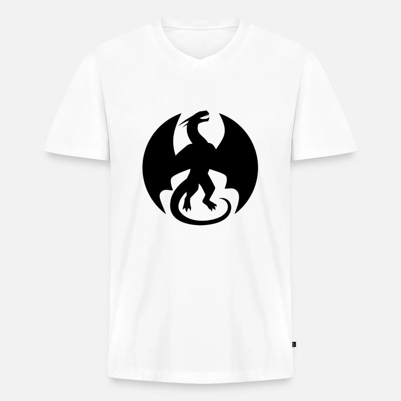 Drache - Männer Premium Bio T-Shirt mit V-Ausschnitt - Weiß