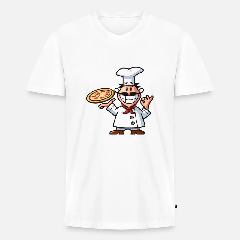 vl082b_pizzabaecker_4c - Männer Premium Bio T-Shirt mit V-Ausschnitt - Weiß