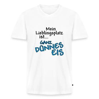 Mein Lieblingsplatz ist ... Ganz dünnes Eis - Männer Premium Bio T-Shirt mit V-Ausschnitt - Weiß - Vorne - Nico (187cm)