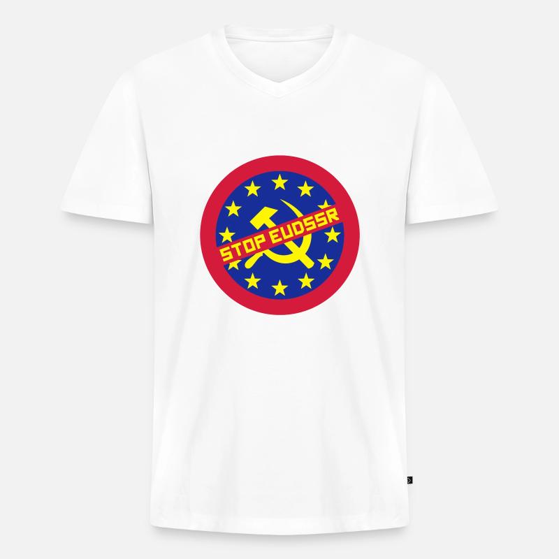 Stop EUdSSR - Männer Premium Bio T-Shirt mit V-Ausschnitt - Weiß