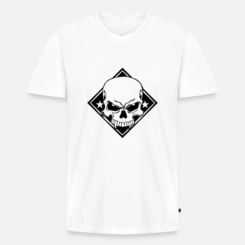 Evil Skull - Männer Premium Bio T-Shirt mit V-Ausschnitt - Weiß