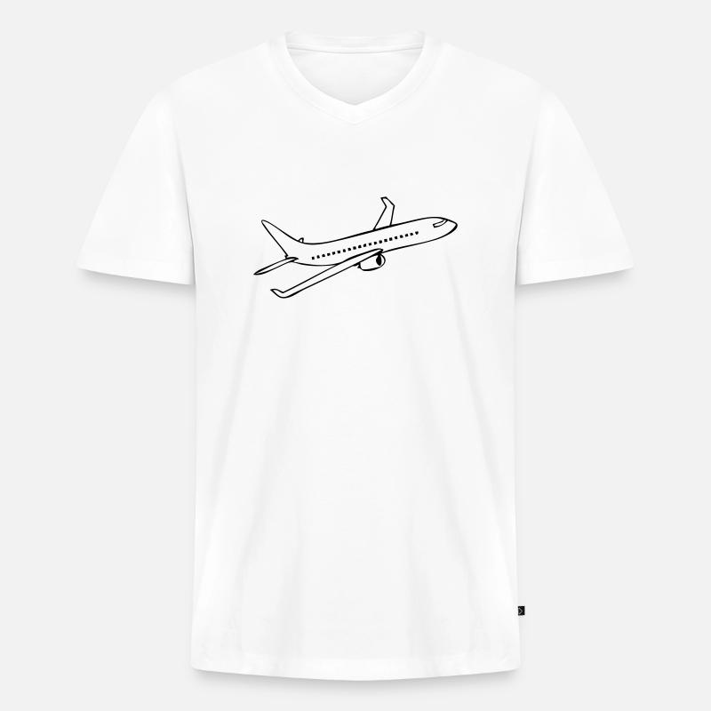 Flugzeug - Männer Premium Bio T-Shirt mit V-Ausschnitt - Weiß