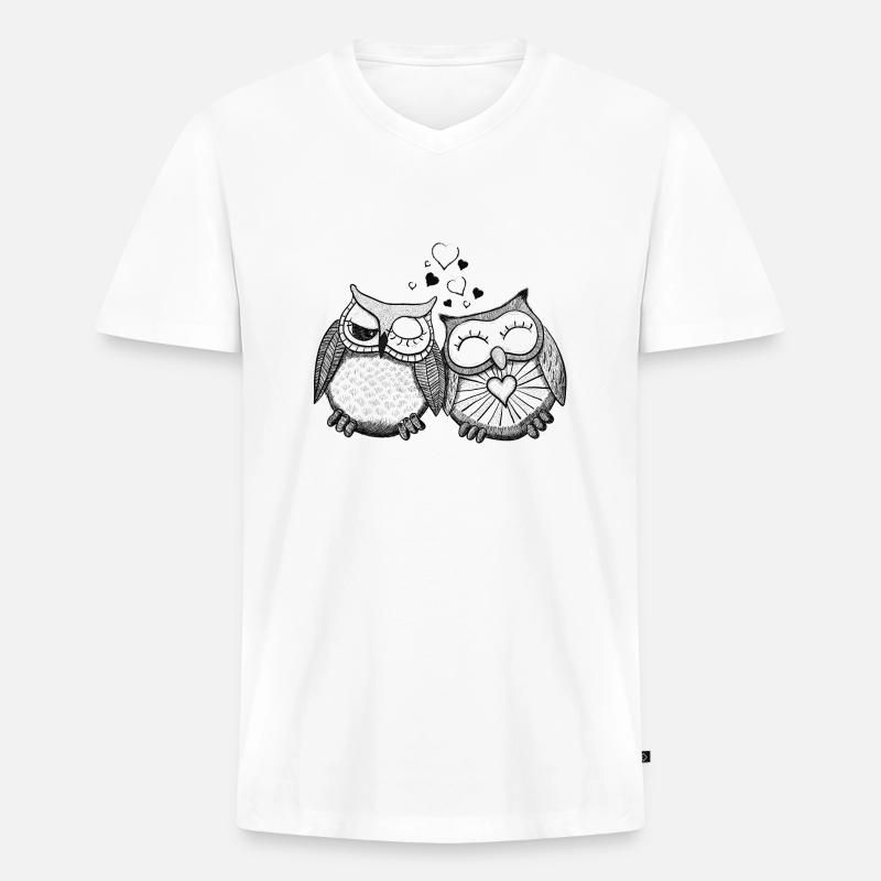 verliebte Eulen - Männer Premium Bio T-Shirt mit V-Ausschnitt - Weiß