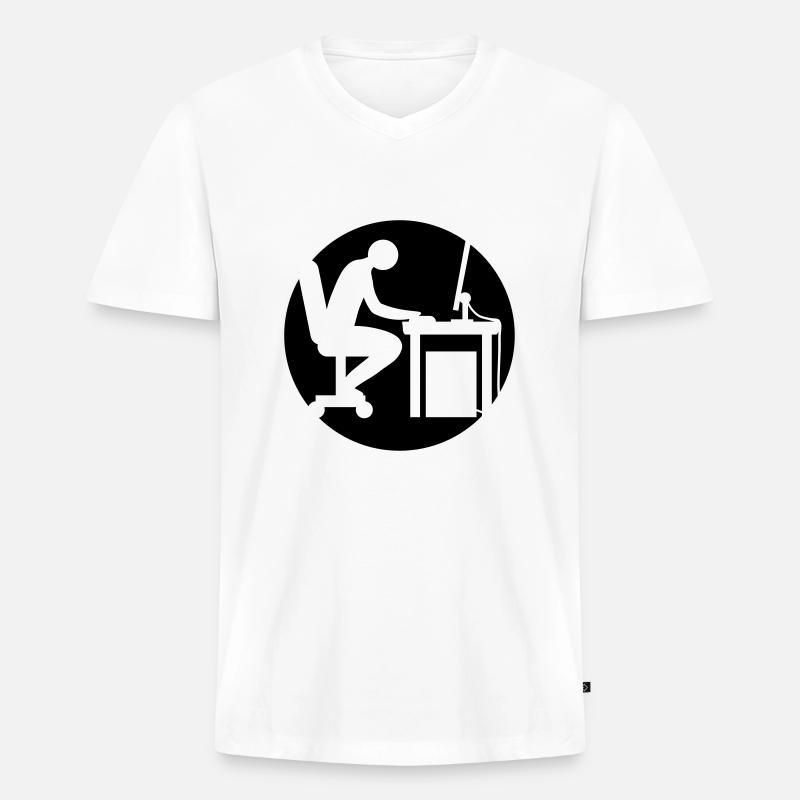 Computer Schreibtisch Nerd Logo - Männer Premium Bio T-Shirt mit V-Ausschnitt - Weiß
