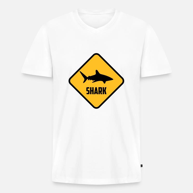 Shark - Männer Premium Bio T-Shirt mit V-Ausschnitt - Weiß