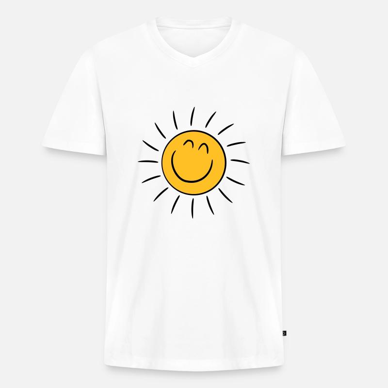 Lächelnde Fröhliche Sonne - Männer Premium Bio T-Shirt mit V-Ausschnitt - Weiß