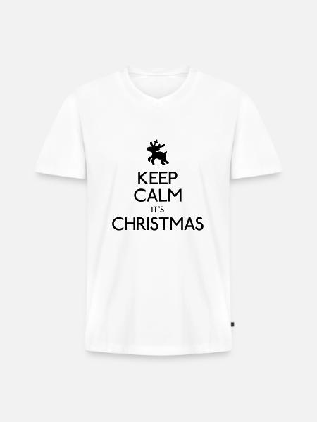 Keep Calm Christmas - Männer Premium Bio T-Shirt mit V-Ausschnitt - Weiß