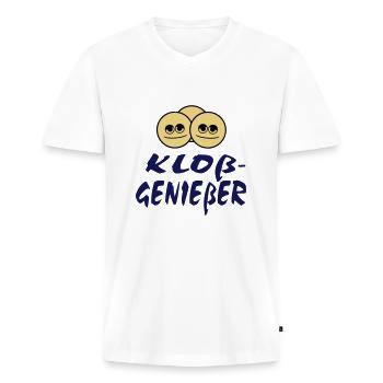 kloßgenießer - knoedel - kloß - kloss - knödel - Männer Premium Bio T-Shirt mit V-Ausschnitt - Weiß - Vorne - Nico (187cm)