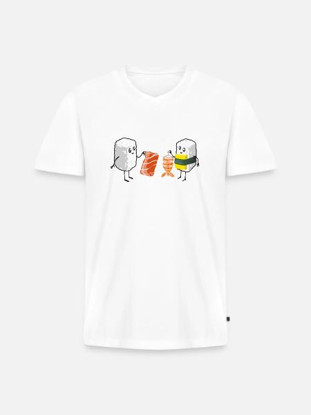 Sushi Shopping - Männer Premium Bio T-Shirt mit V-Ausschnitt - Weiß