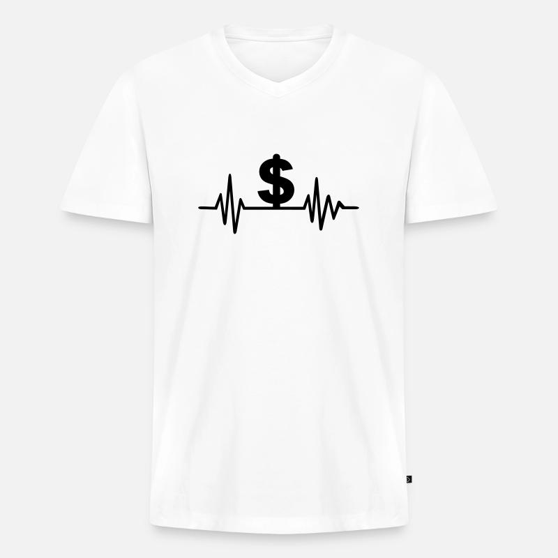 Dollar - Männer Premium Bio T-Shirt mit V-Ausschnitt - Weiß