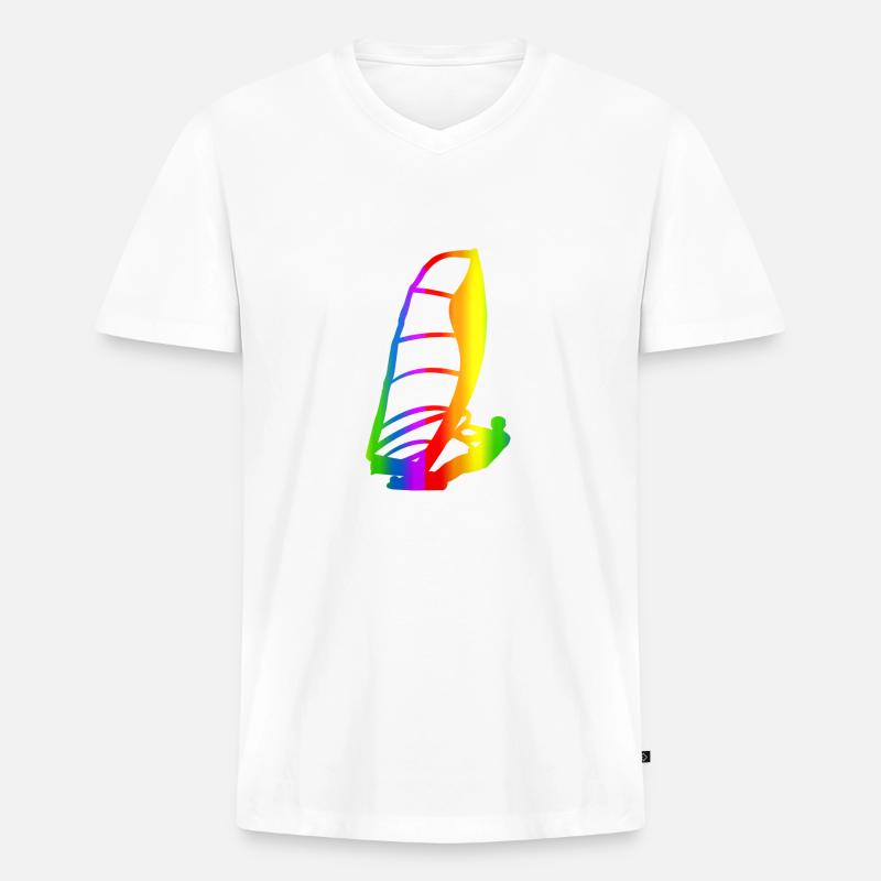 Bunter Windsurfen Regenbogen - Männer Premium Bio T-Shirt mit V-Ausschnitt - Weiß