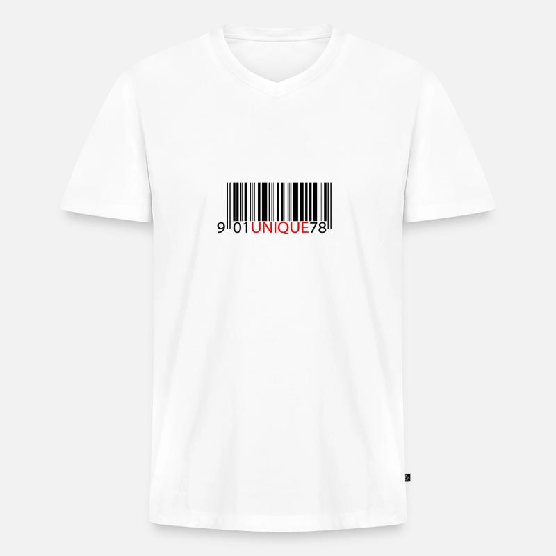 Einzigartiger roter Text-Barcode - Männer Premium Bio T-Shirt mit V-Ausschnitt - Weiß