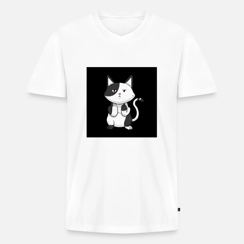 Katze Mittelfinger - Männer Premium Bio T-Shirt mit V-Ausschnitt - Weiß