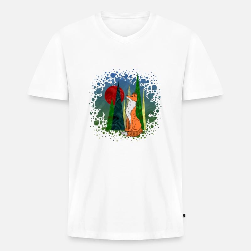 Fuchs - Männer Premium Bio T-Shirt mit V-Ausschnitt - Weiß