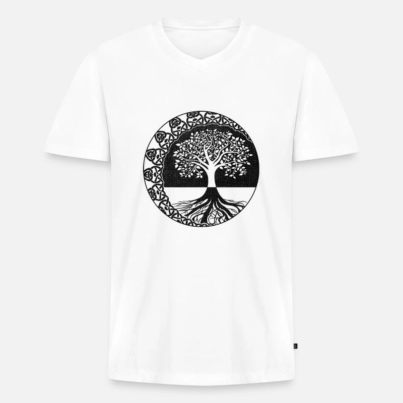 Lebensbaum - Männer Premium Bio T-Shirt mit V-Ausschnitt - Weiß