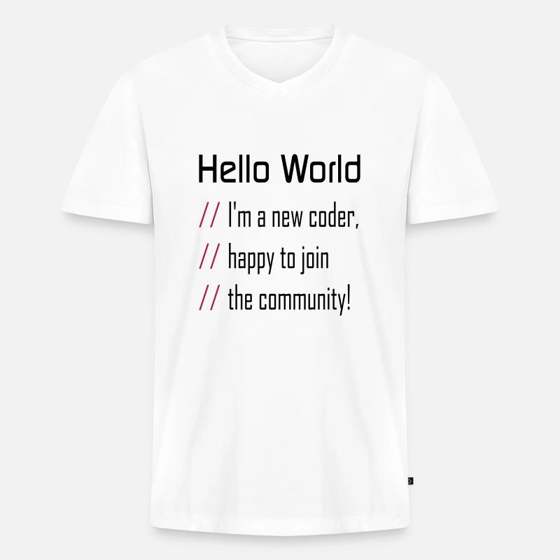 Hallo Welt, mein neuer Programmierer - Männer Premium Bio T-Shirt mit V-Ausschnitt - Weiß