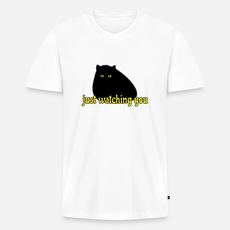 black cat is watching you - Männer Premium Bio T-Shirt mit V-Ausschnitt - Weiß