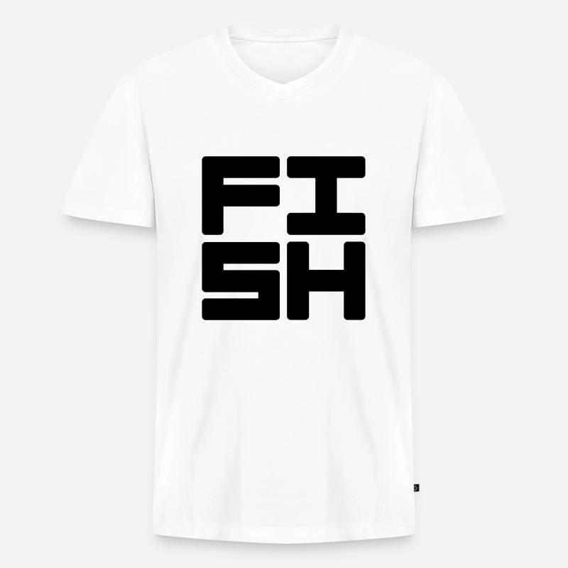 Fish Text Logo - Männer Premium Bio T-Shirt mit V-Ausschnitt - Weiß