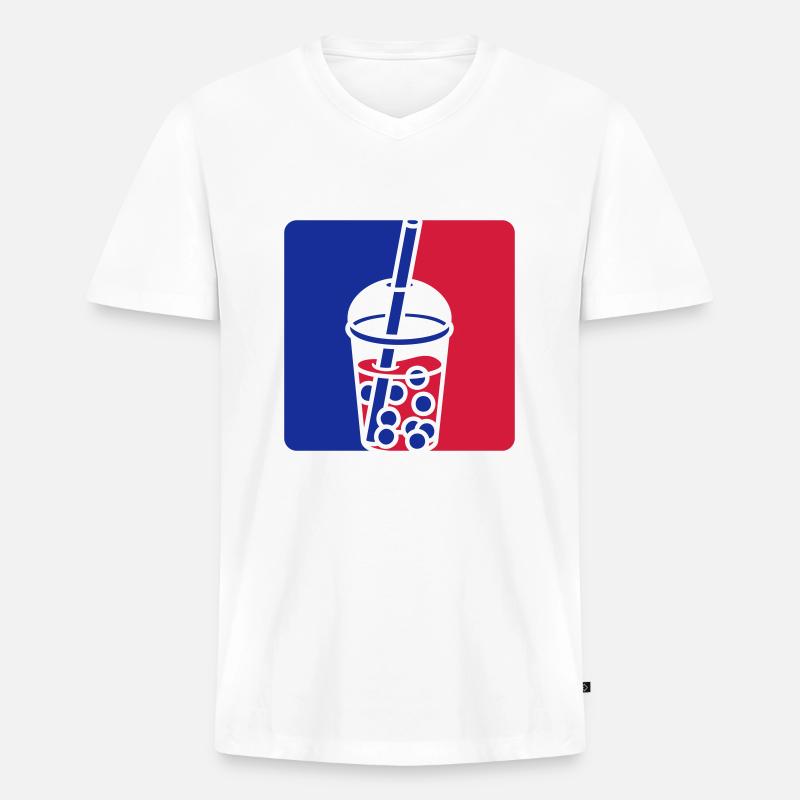 Blau Rot Bubble Tea - Männer Premium Bio T-Shirt mit V-Ausschnitt - Weiß