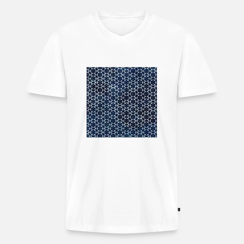 Silver Dunkel Blau Tie Dye Textile Muster - Männer Premium Bio T-Shirt mit V-Ausschnitt - Weiß