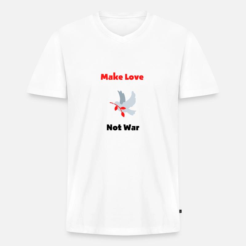 Make Love Not War - Männer Premium Bio T-Shirt mit V-Ausschnitt - Weiß