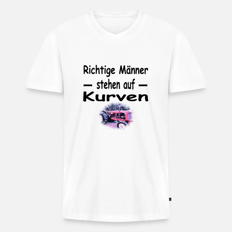 Traktor - Männer Premium Bio T-Shirt mit V-Ausschnitt - Weiß