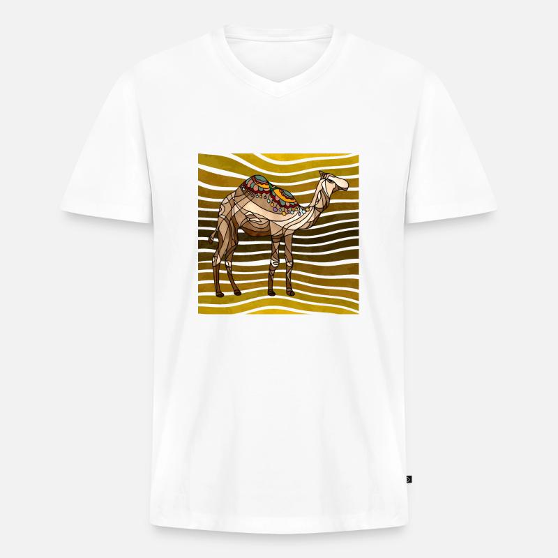 Kamel - Männer Premium Bio T-Shirt mit V-Ausschnitt - Weiß