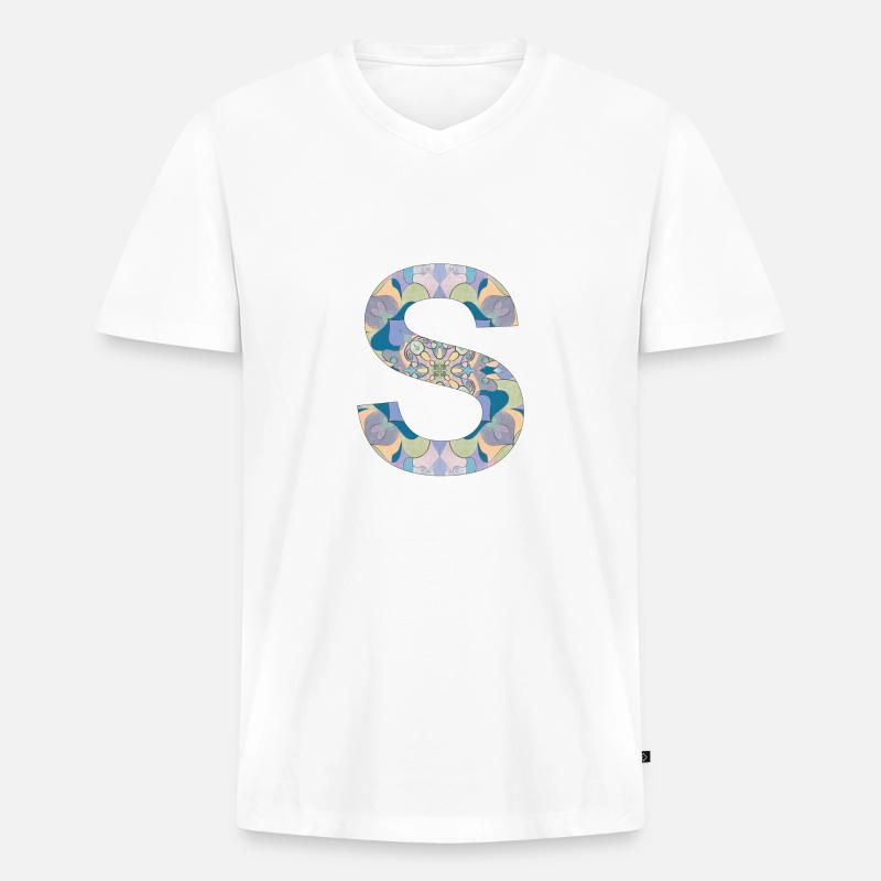 Buchstabe S im Mandala - Männer Premium Bio T-Shirt mit V-Ausschnitt - Weiß