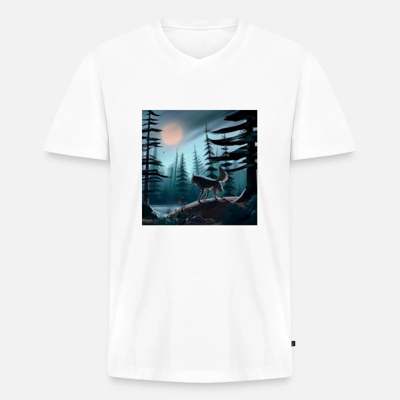 Der einsame Wolf - Männer Premium Bio T-Shirt mit V-Ausschnitt - Weiß